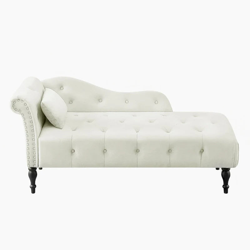 Chaise longue moderne de 60,6 po, revêtement en velours, boutons capitonnés, pieds en bois massif et clous décoratifs