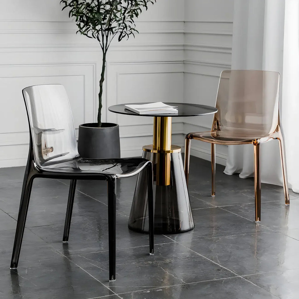 Chaise de salle à manger sans accoudoirs à dossier bas en acrylique ambré