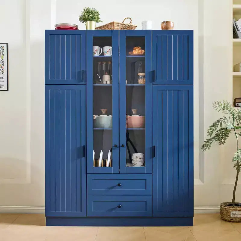Garde-manger de cuisine autoportant Whisen de 180 cm de hauteur, grande armoire de rangement pour salle à manger avec 6 portes et étagères réglables