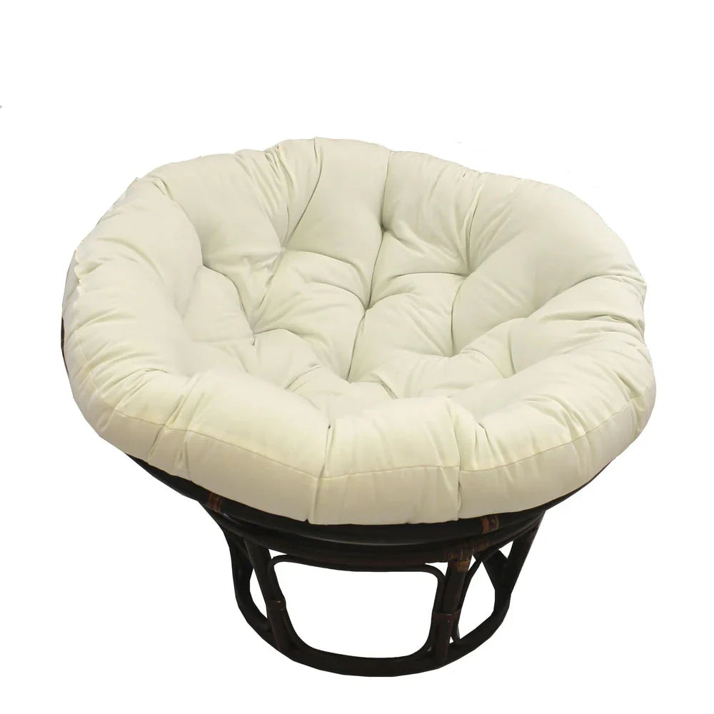 Bali Rattan-Papasan-Sessel mit 42-Zoll-Durchmesser und Köperstoffkissen