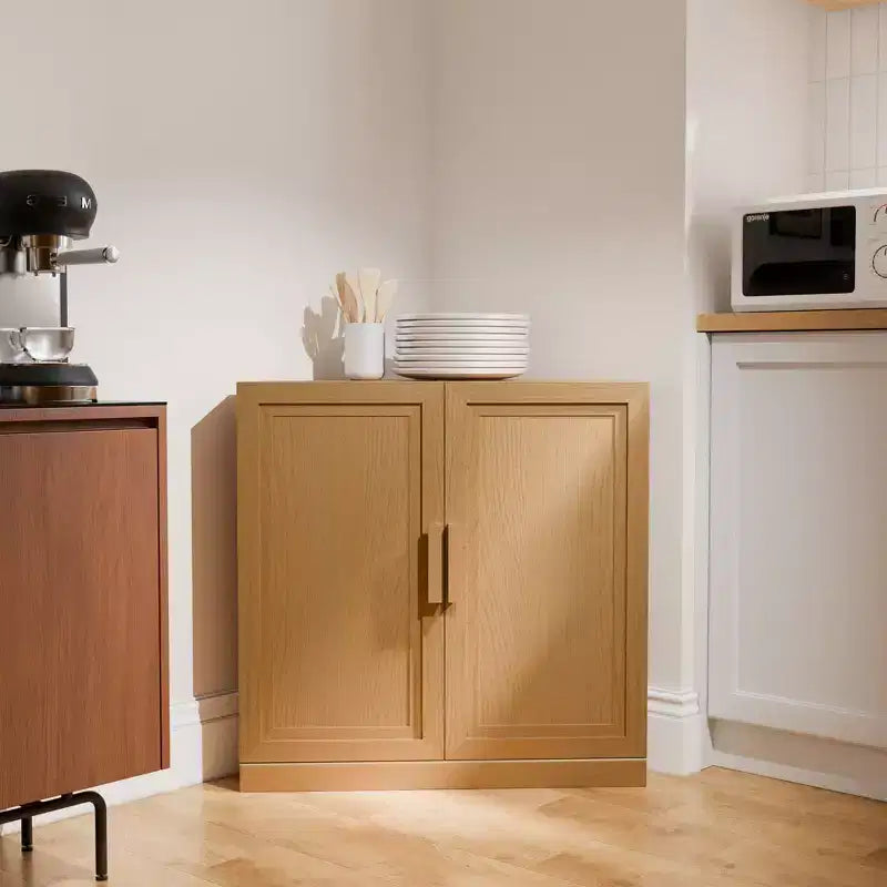 Dovelina hoekkast met verstelbare planken, dressoir, buffetkast, wijnkast en keuken- en eetkamerkast met houten deuren – 31H x 31W, 36H x 31W