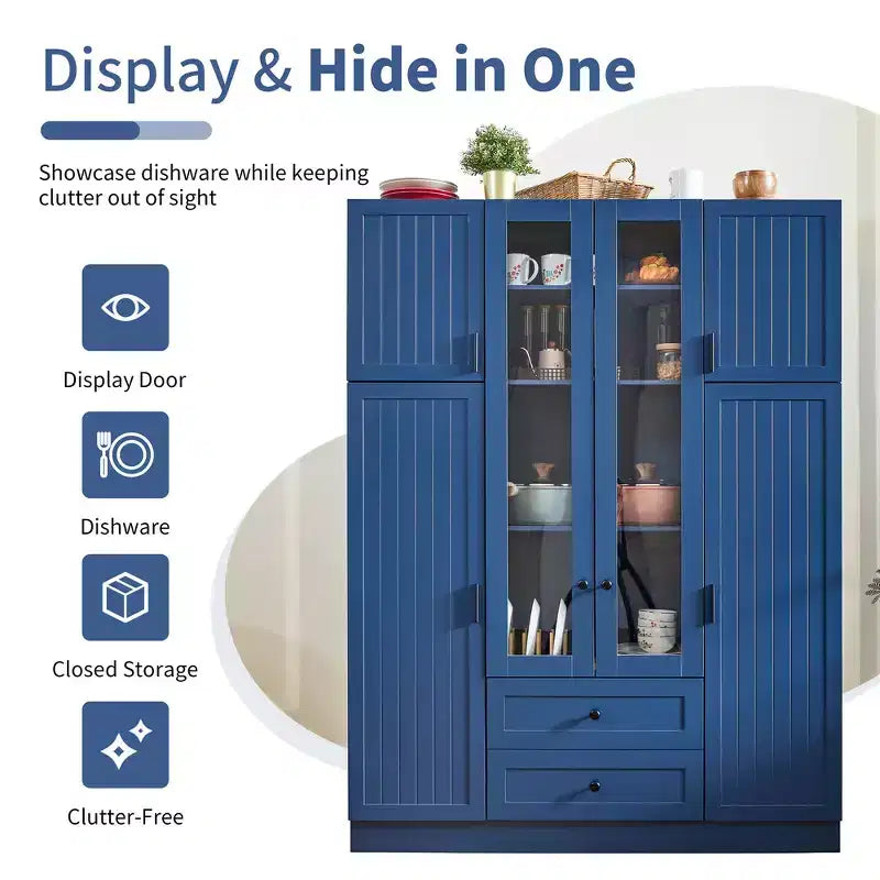 Garde-manger de cuisine autoportant Whisen de 180 cm de hauteur, grande armoire de rangement pour salle à manger avec 6 portes et étagères réglables