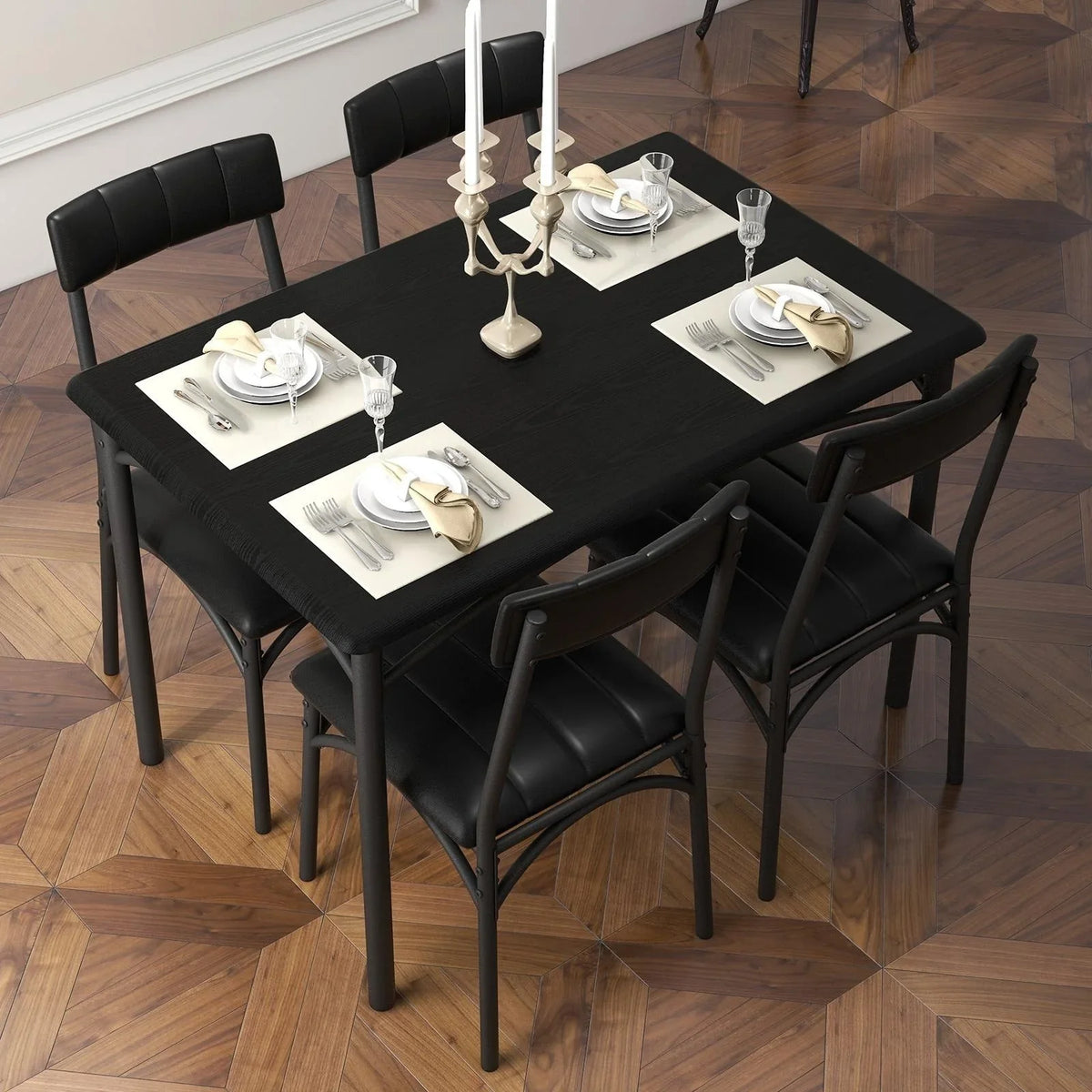 Ensemble de table à manger rectangulaire pour 4 personnes avec chaises rembourrées
