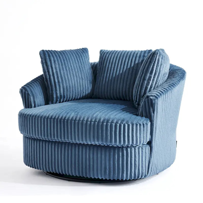 Fauteuil pivotant tonneau surdimensionné de 43 W en velours côtelé moelleux avec accoudoirs encastrés