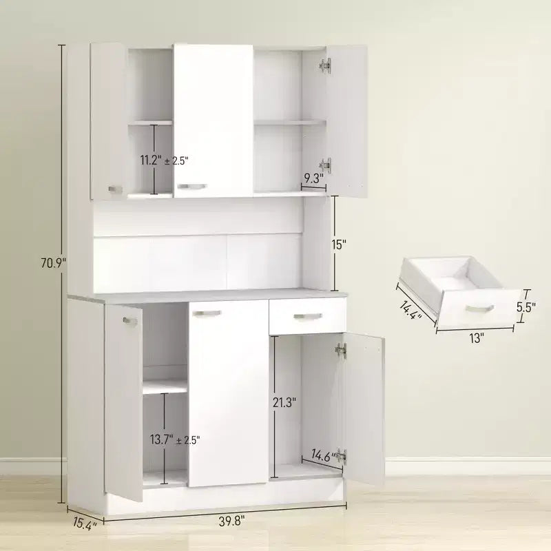 Meuble garde-manger de cuisine 71, meuble de rangement haut avec support pour micro-ondes, vaisselier de cuisine moderne, 3 étagères réglables pour le salon ou la salle à manger