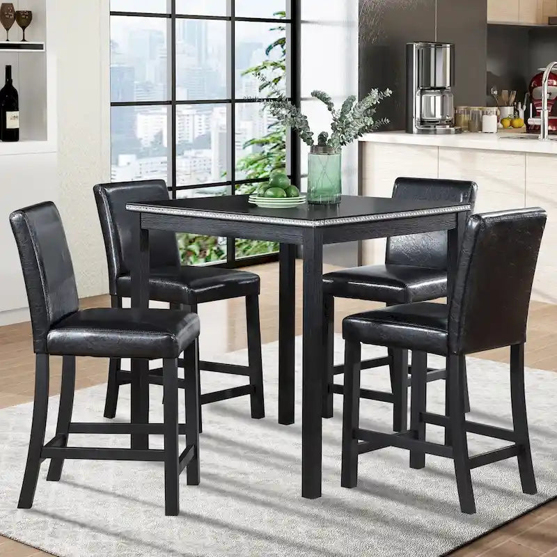 Ensemble de salle à manger moderne de 5 pièces avec table carrée à hauteur de comptoir et 4 chaises rembourrées