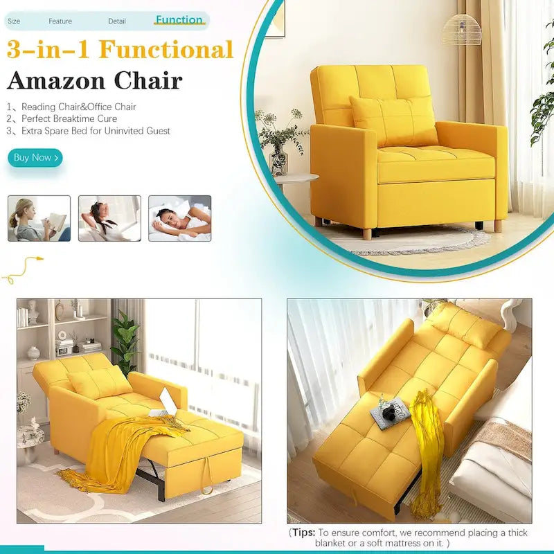 Fauteuil convertible 3-en-1 AECOJOY avec coussin et dossier réglable