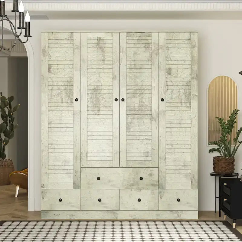 Armoire-penderie blanche de 59 po de large, grande armoire autoportante