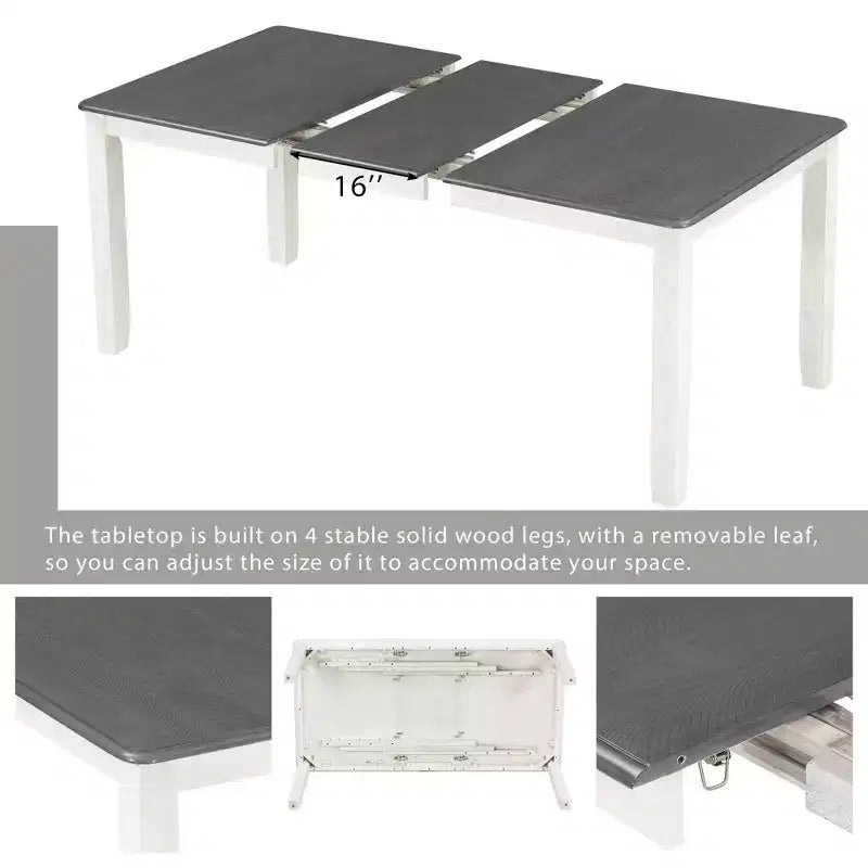 Ensemble de table à manger extensible de style champêtre pour 6 personnes, table rectangulaire et 6 chaises rembourrées