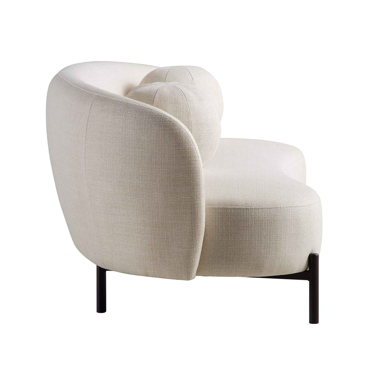Gebogenes 3-Sitzer-Sofa mit Kugelkissen, beige Leinenmischung