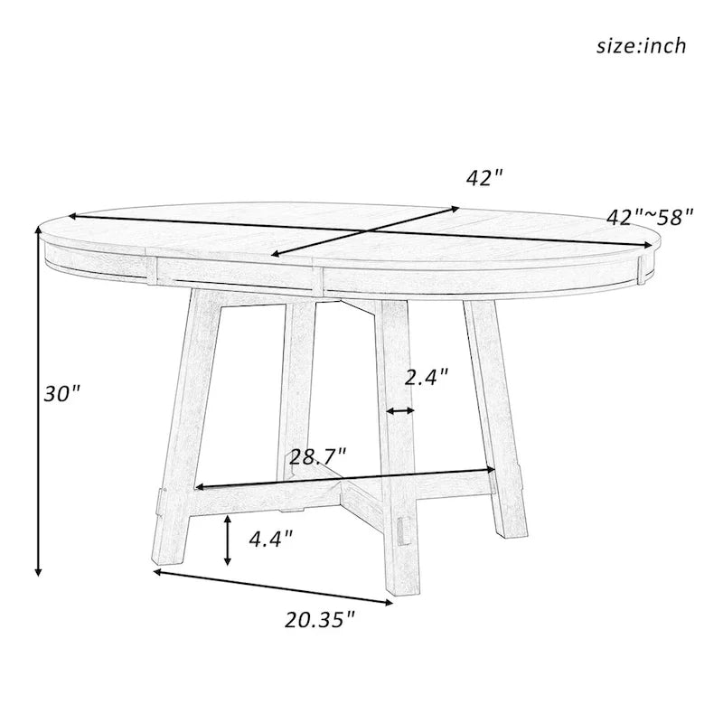 Ronde uitschuifbare eettafel in landelijke stijl met houten keukentafelblad en verlengblad van 16 inch