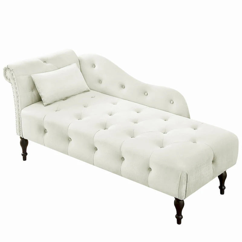 Chaise longue moderne de 60,6 po, revêtement en velours, boutons capitonnés, pieds en bois massif et clous décoratifs