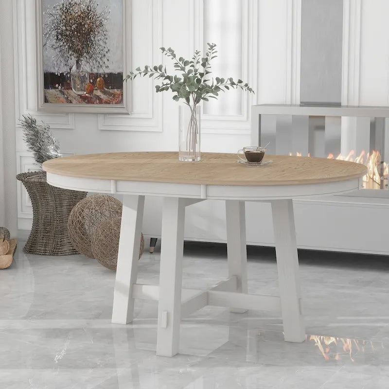 Ronde uitschuifbare eettafel in landelijke stijl met houten keukentafelblad en verlengblad van 16 inch