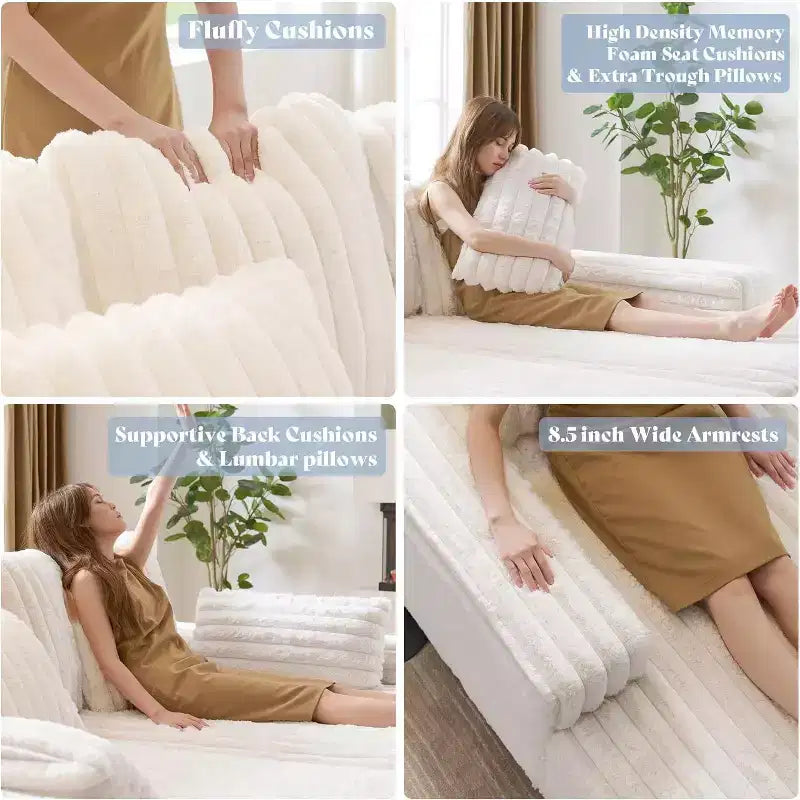 AMERLIFE 93 dubbele chaise longue voor twee personen, diepe cloudbank met lendenkussens en brede armleuningen, eenvoudig te monteren, imitatiebont