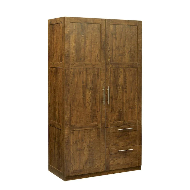 Weißer Kleiderschrank aus Holz mit Türen, Schubladen und Kleiderstange