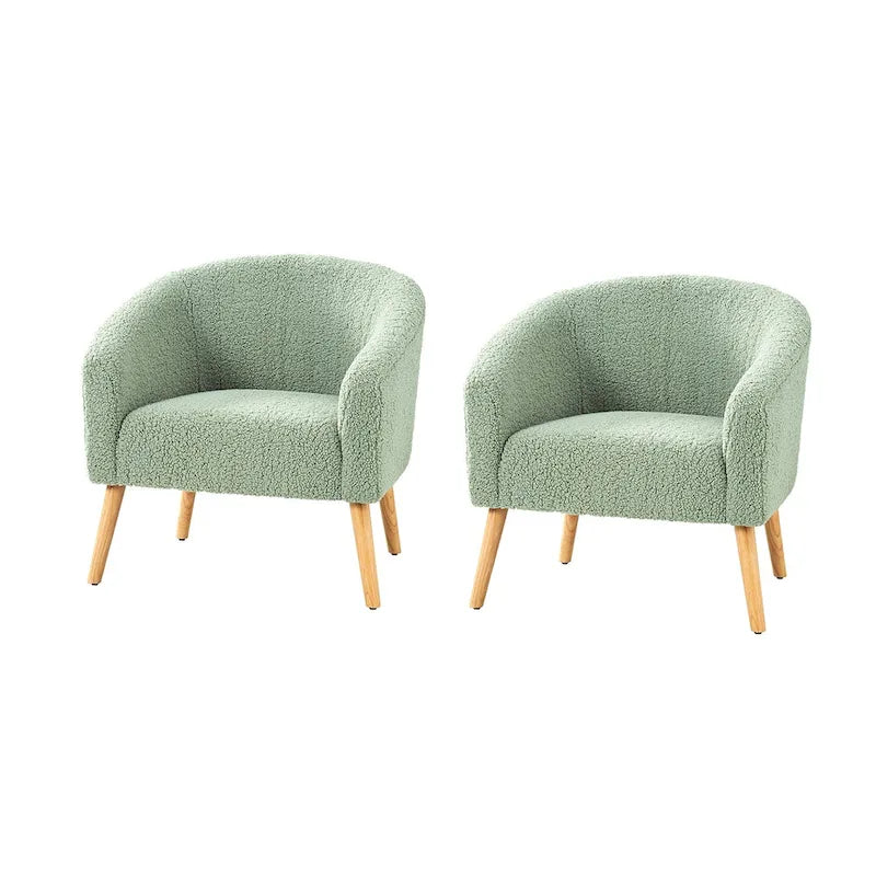 Sheila moderne fauteuil van 30 W met bouclébekleding en poten van massief hout, set van 2, van HULALA HOME