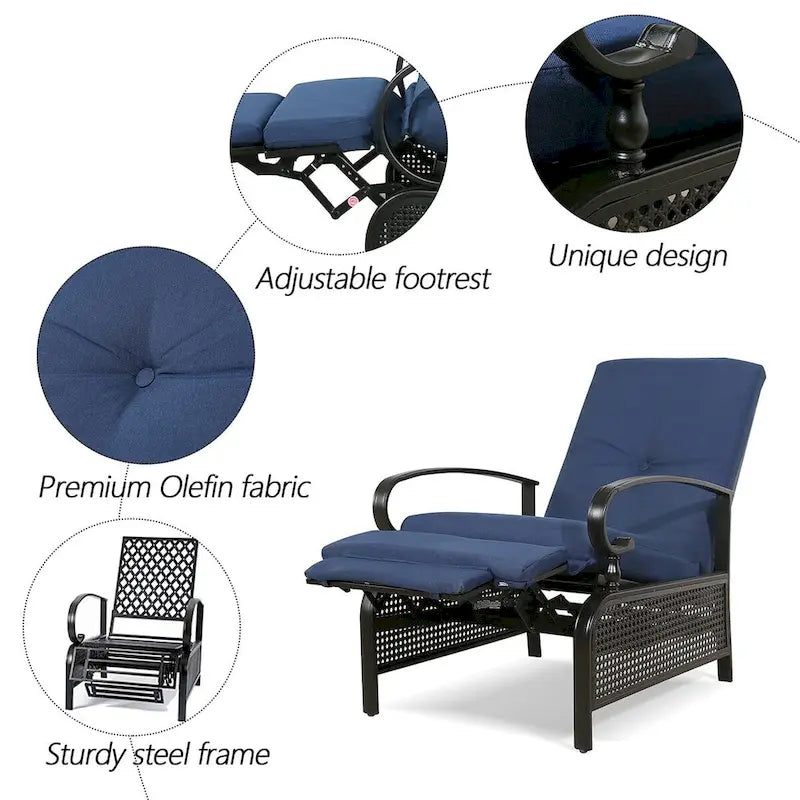 Verstellbarer Relax-Loungesessel, Lounge-Sofa für die Terrasse mit Polster - 38 (T) x 26.5 (B) x 38.5 (H) ZOLL