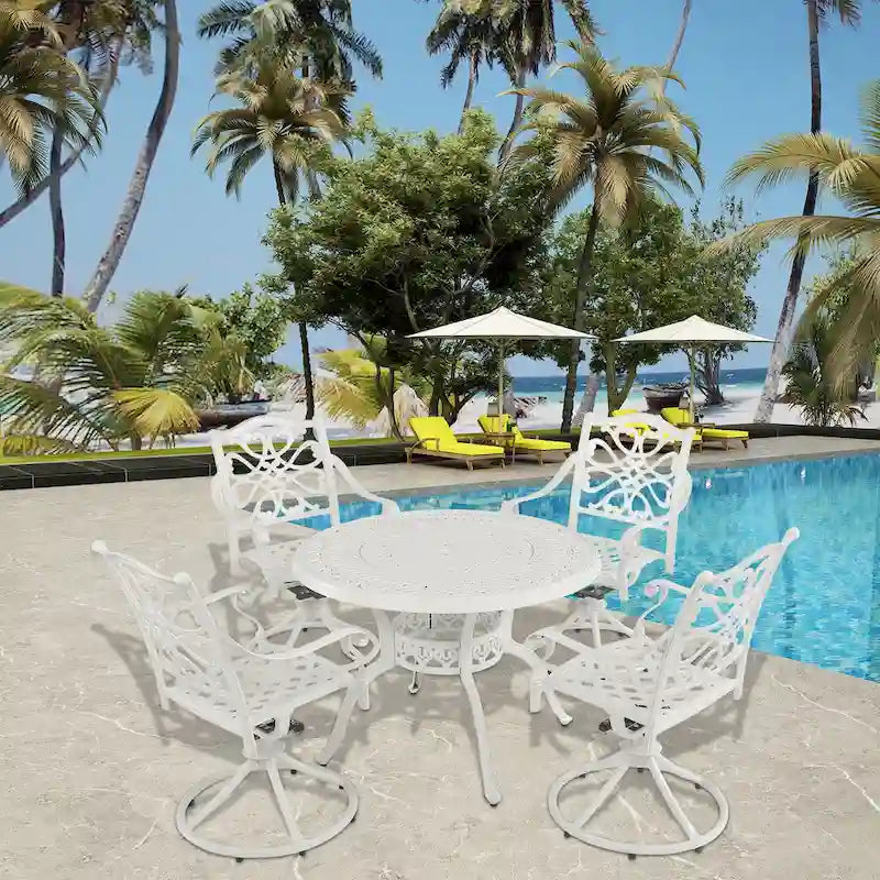 5-teiliges Esszimmer-Set für die Terrasse aus Aluminiumguss mit 4 drehbaren Stühlen