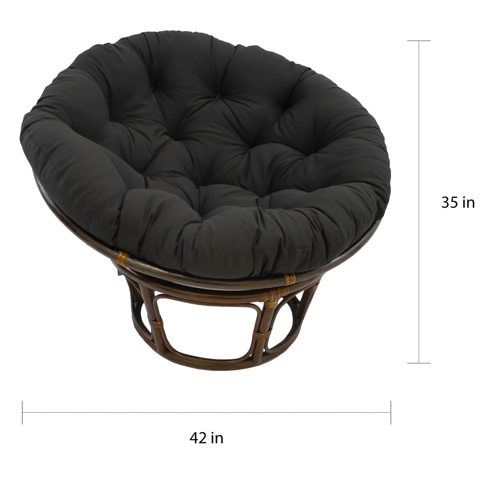 Bali Rattan-Papasan-Sessel mit 42-Zoll-Durchmesser und Köperstoffkissen