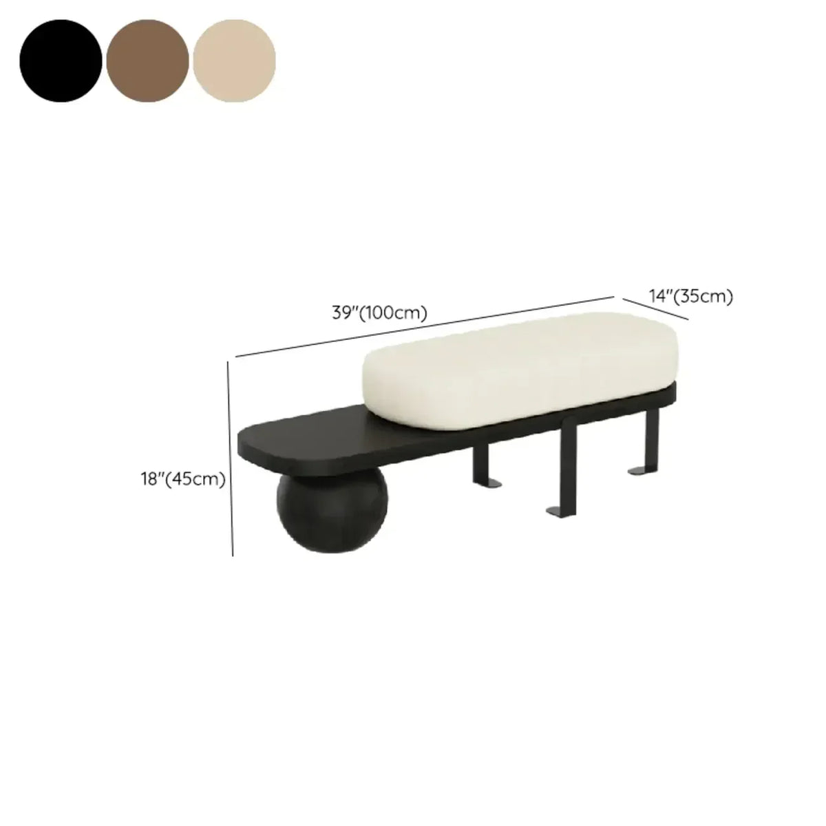 Moderne korte houten bank met beige bekleding