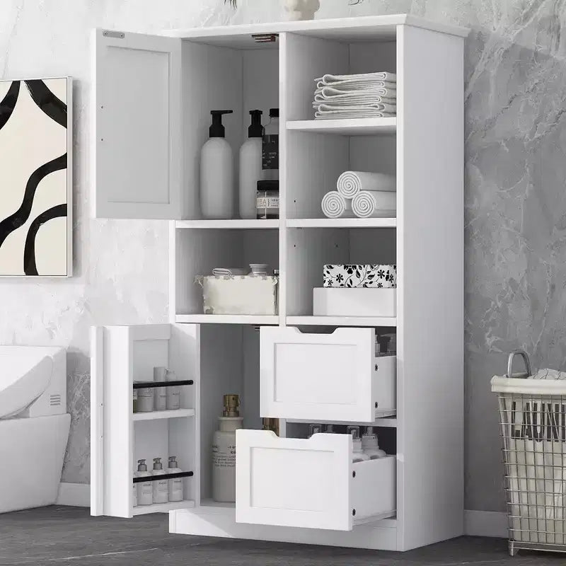 Mobile contenitore da bagno alto 62", indipendente, con cassetto e ripiano regolabile, dispensa per bagno e soggiorno