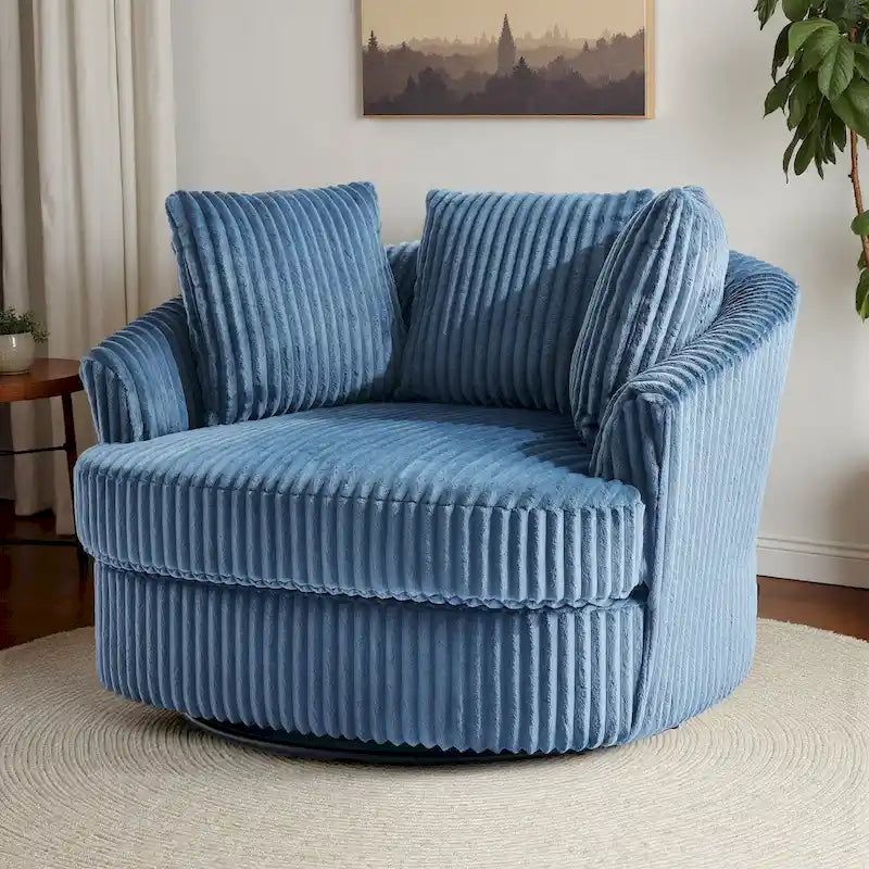Fauteuil pivotant tonneau surdimensionné de 43 W en velours côtelé moelleux avec accoudoirs encastrés