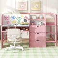 Niedriges Hochbett in Pink/Weiß mit Schreibtisch, Stauraum und Whiteboard - C Twin, 1 Person