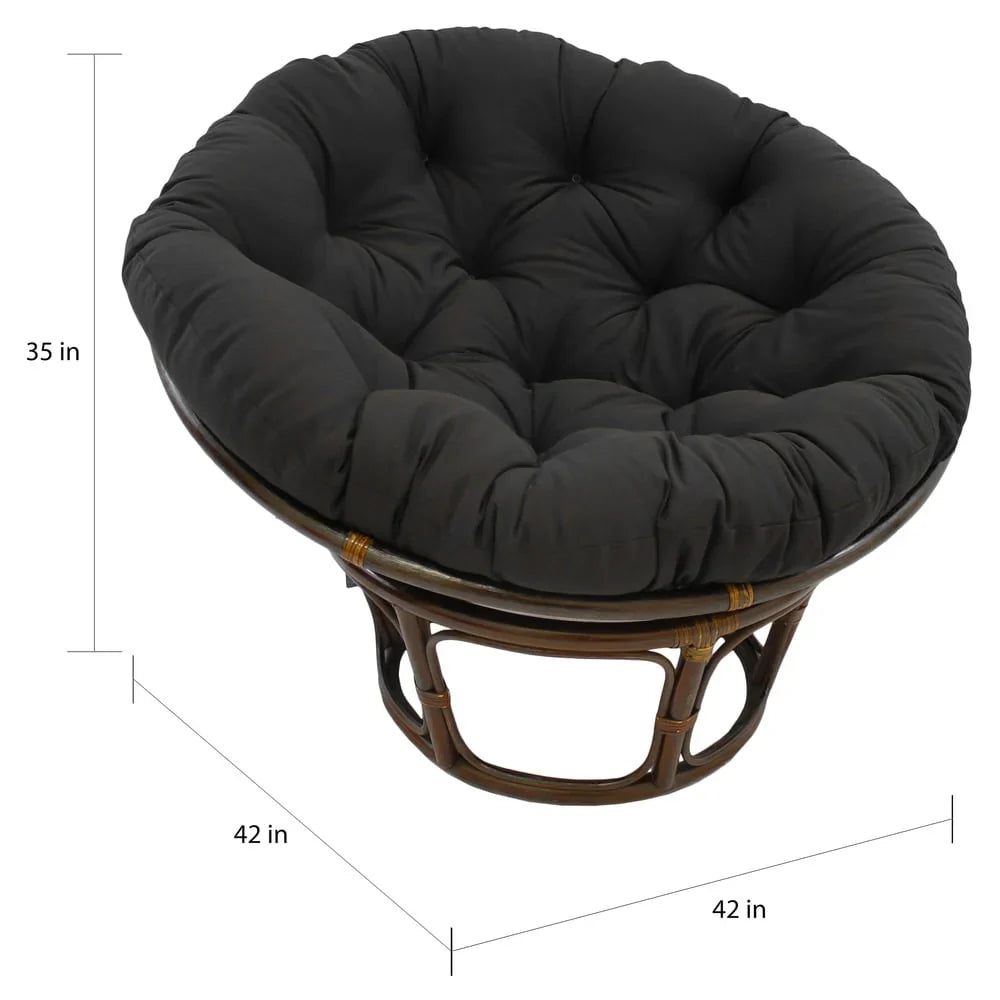 Bali Rattan-Papasan-Sessel mit 42-Zoll-Durchmesser und Köperstoffkissen