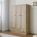 Armoire en rotin Famapy avec 3 tiroirs, placard à 3 portes en rotin respirant, grande armoire de rangement de style champêtre pour chambre