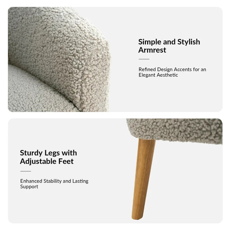 Sheila moderne fauteuil van 30 W met bouclébekleding en poten van massief hout, set van 2, van HULALA HOME