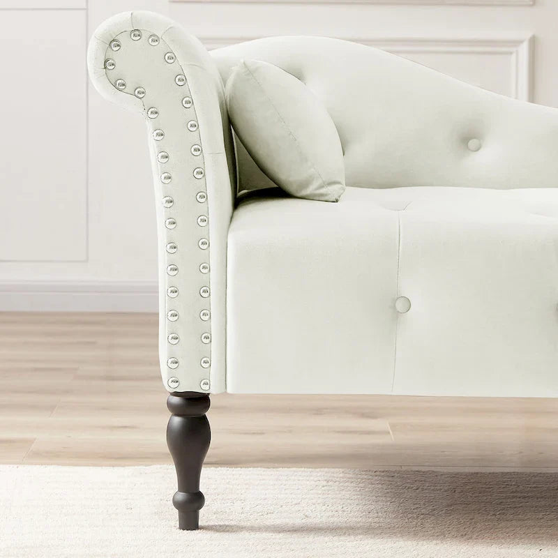 Chaise longue moderne de 60,6 po, revêtement en velours, boutons capitonnés, pieds en bois massif et clous décoratifs