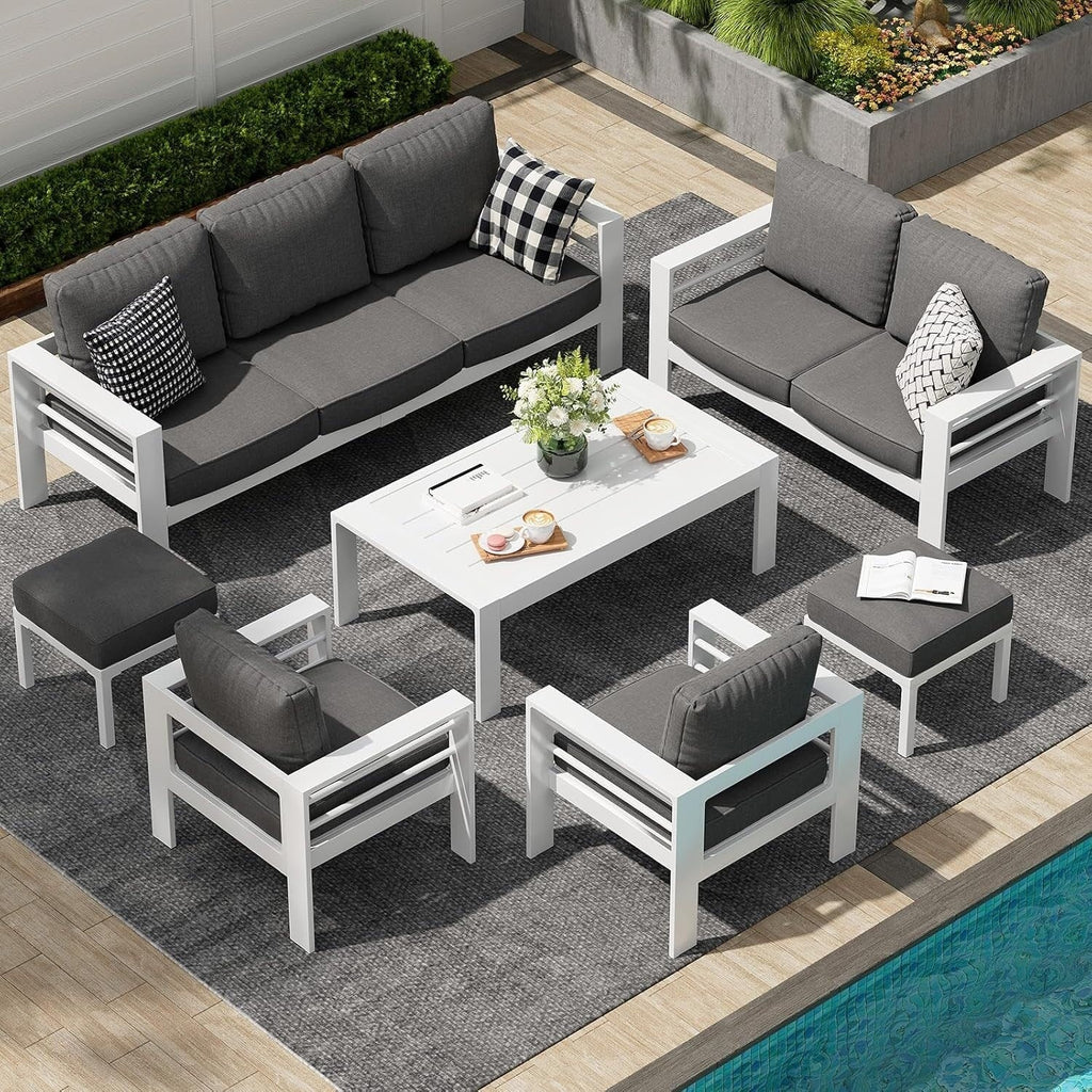 AECOJOY 7-delige aluminium tuinmeubelset voor buiten, loungeset