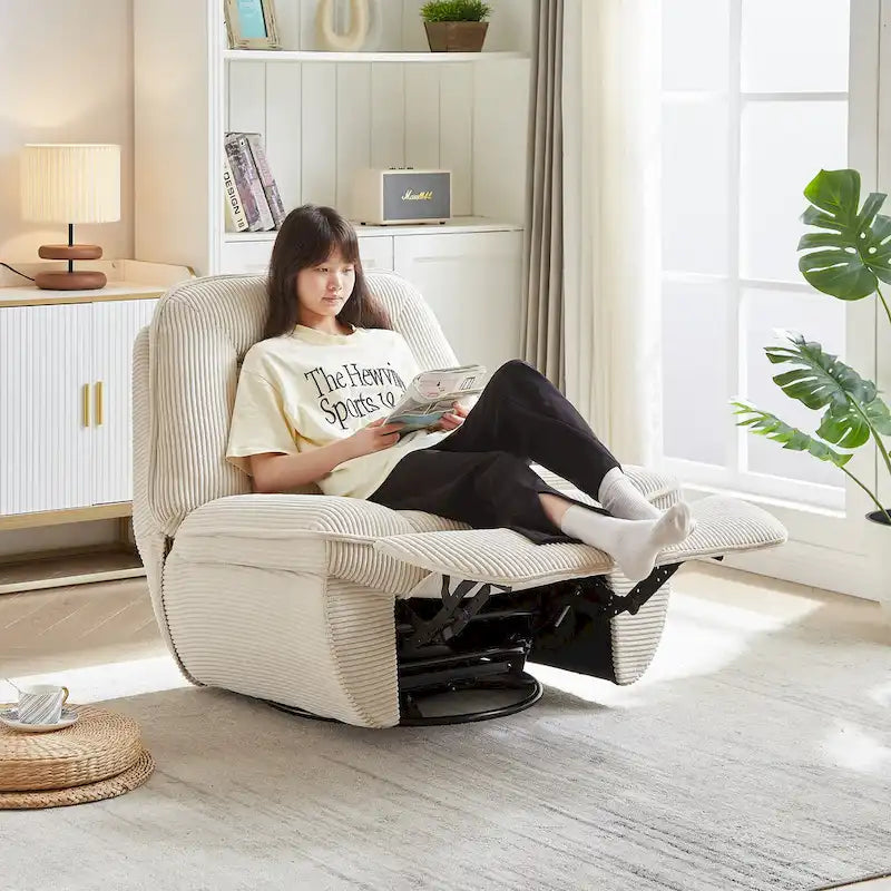 Fauteuil inclinable pivotant et berçant en velours côtelé, avec repose-pieds, pour le salon