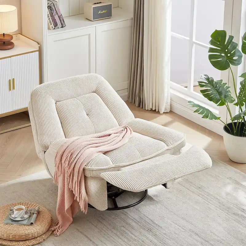 Fauteuil inclinable pivotant et berçant en velours côtelé, avec repose-pieds, pour le salon