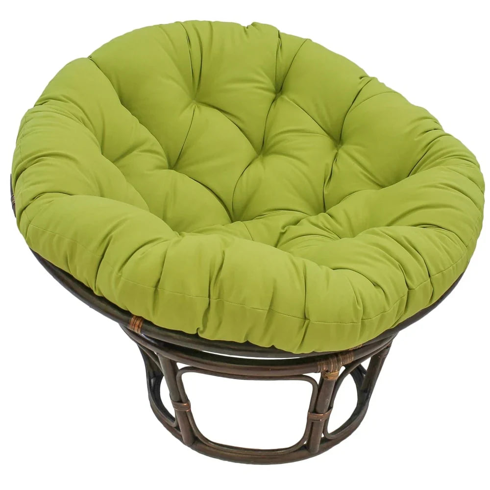 Bali Rattan-Papasan-Sessel mit 42-Zoll-Durchmesser und Köperstoffkissen
