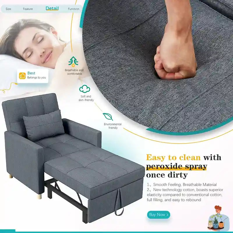 Fauteuil convertible 3-en-1 AECOJOY avec coussin et dossier réglable