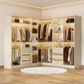 Besiost 3-teiliges Eck-Kleiderschranksystem mit Regalböden und Schubladen, freistehender Kleiderschrank-Organizer mit Kleiderstangen