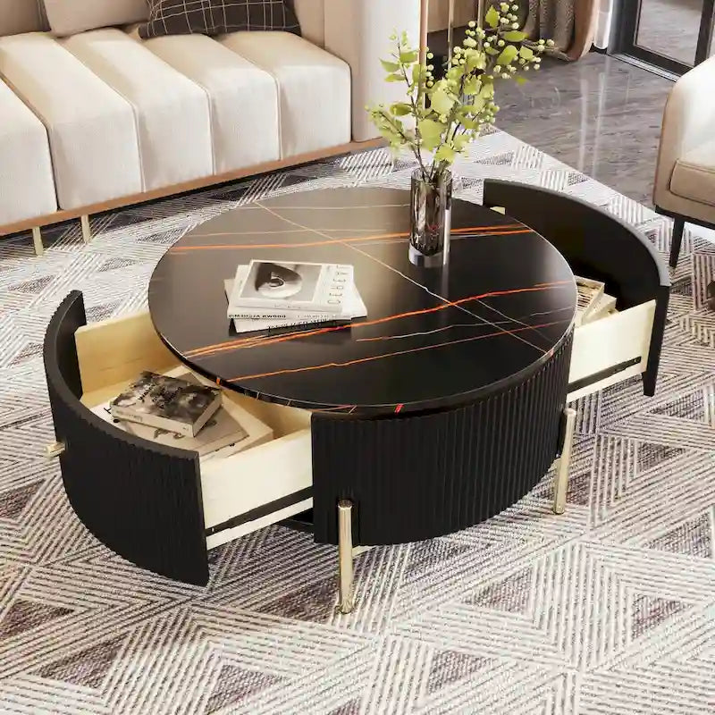 Table basse ronde moderne de 31,5 pouces avec grand espace de rangement dans le tiroir