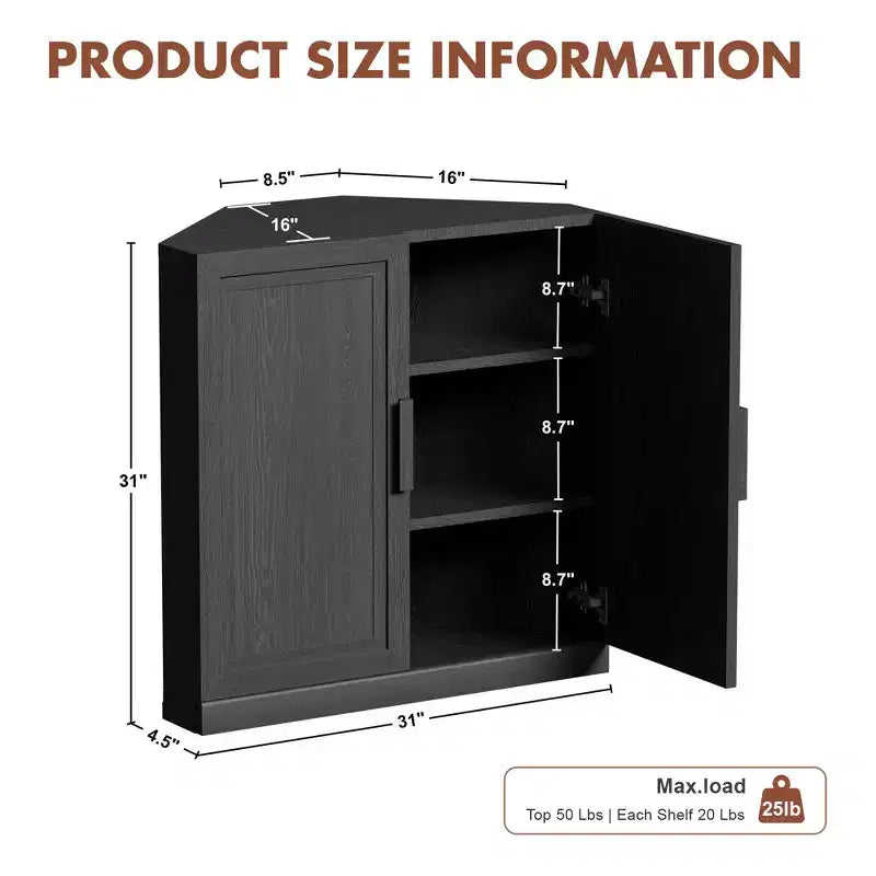 Dovelina hoekkast met verstelbare planken, dressoir, buffetkast, wijnkast en keuken- en eetkamerkast met houten deuren – 31H x 31W, 36H x 31W
