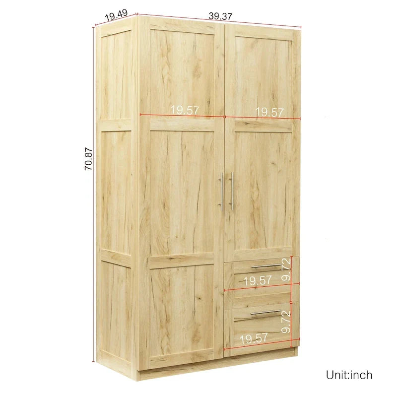 Weißer Kleiderschrank aus Holz mit Türen, Schubladen und Kleiderstange
