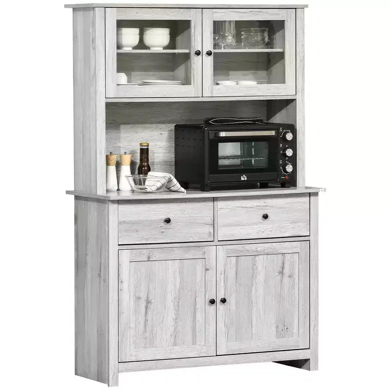 Buffet de cuisine HOMCOM de 63,5 pouces avec vaisselier, meuble de rangement avec 4 étagères, tiroirs, portes vitrées encadrées et espace ouvert pour micro-ondes