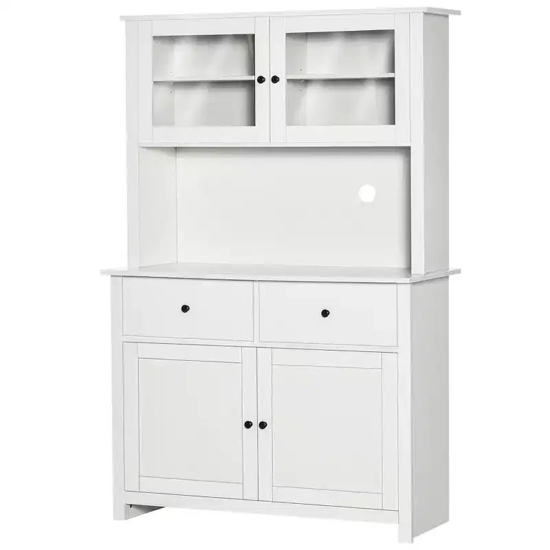 Buffet de cuisine HOMCOM de 63,5 pouces avec vaisselier, meuble de rangement avec 4 étagères, tiroirs, portes vitrées encadrées et espace ouvert pour micro-ondes