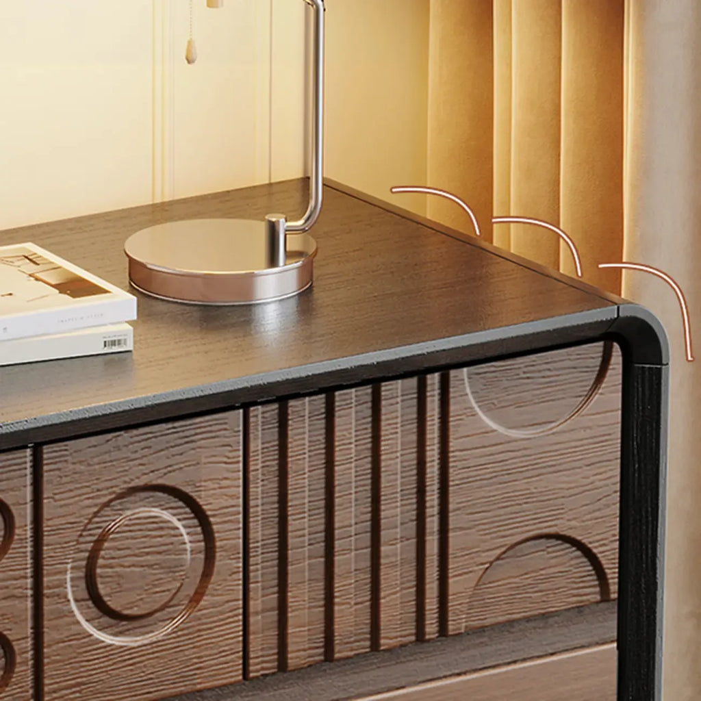 Art Deco Inspired Wood Dresser with Geometric Carvings
