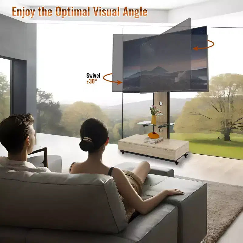 TV-Ständer für 32–75-Zoll-Fernseher, höhenverstellbarer mobiler TV-Wagen mit Schublade und Rollen für Wohnzimmer, Schlafzimmer und Büro – ModernLuxe
