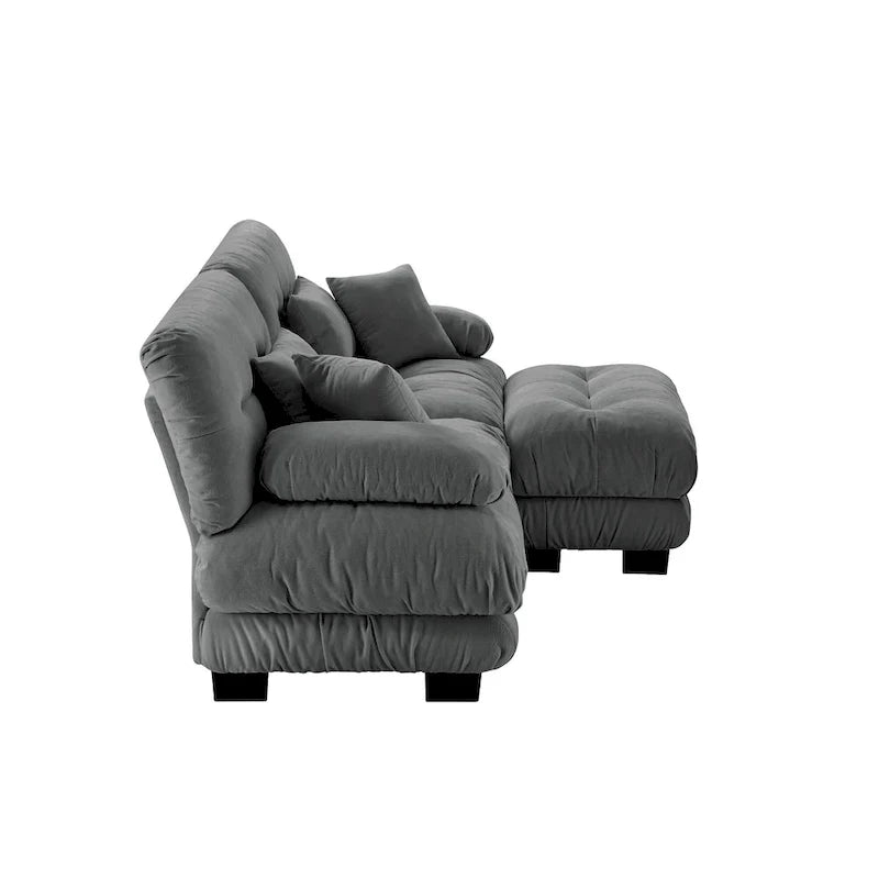 L-förmiges Zweisitzer-Sofa aus Chenille mit Lendenkissen