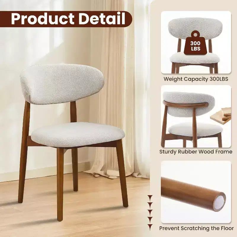 4'lü yemek sandalyesi seti, yüzyıl ortası modern döşemeli yemek odası sandalyeleri, dolgulu kumaş oturaklı ve ahşap ayaklı çiftlik evi mutfak sandalyeleri, bej