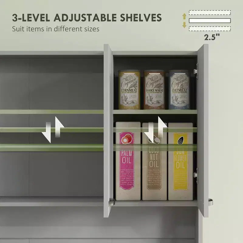 Meuble garde-manger de cuisine 71, meuble de rangement haut avec support pour micro-ondes, vaisselier de cuisine moderne, 3 étagères réglables pour le salon ou la salle à manger