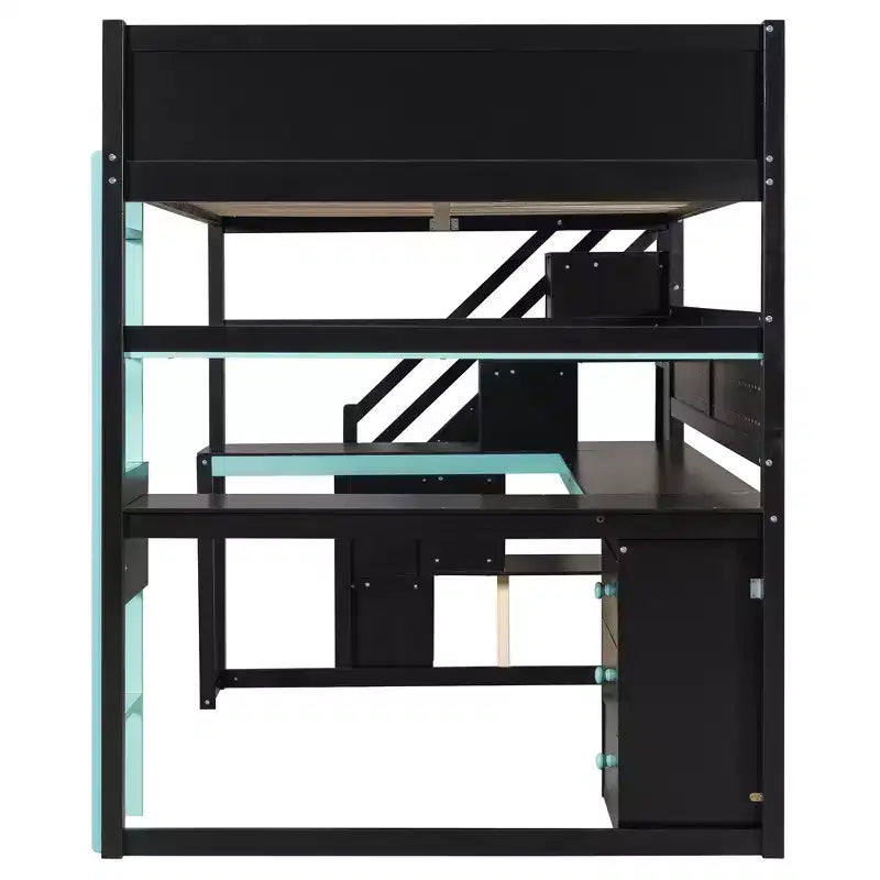 GDFStudio Scott Holz-Hochbett zum Spielen mit Stauraumtreppe, Schreibtisch, Regalen und Lochwand