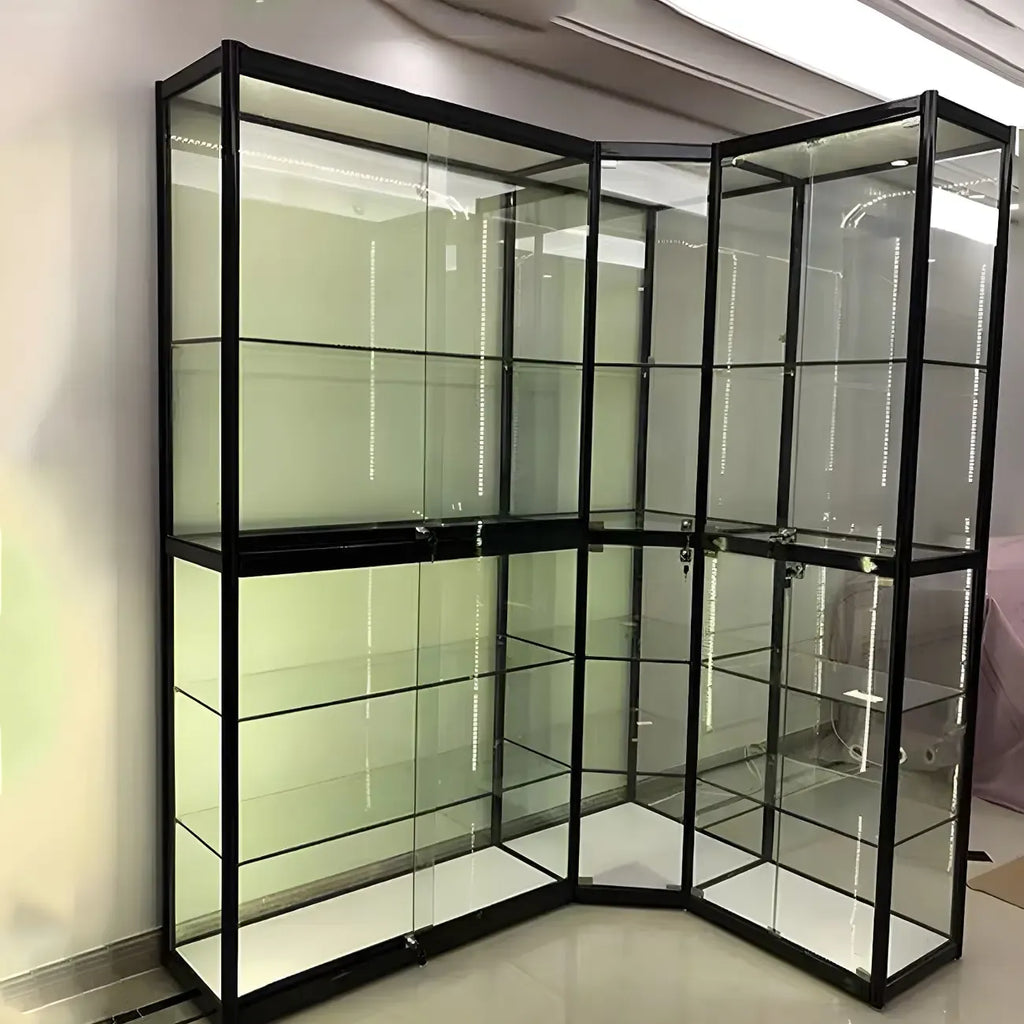 Moderine rechteckige Vitrine aus schwarzem Glas