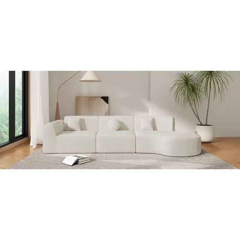 Moderne gebogen hoekbank van 140 inch met chaise longue, 3-delige set voor de woonkamer